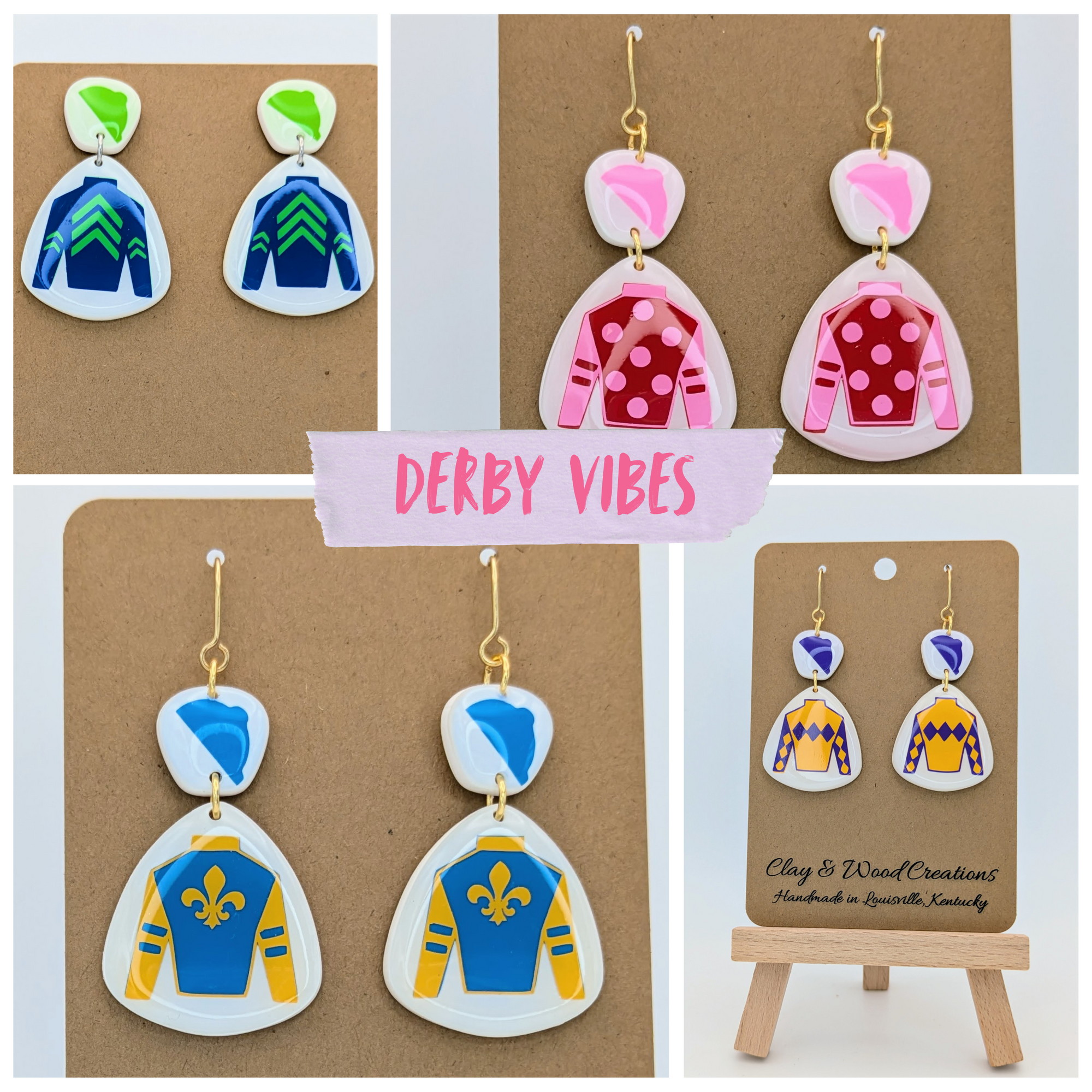 Kentucky Derby-Inspired Silks Dangle Earrings – Handmade with Jockey Hat Top 🎠🌸