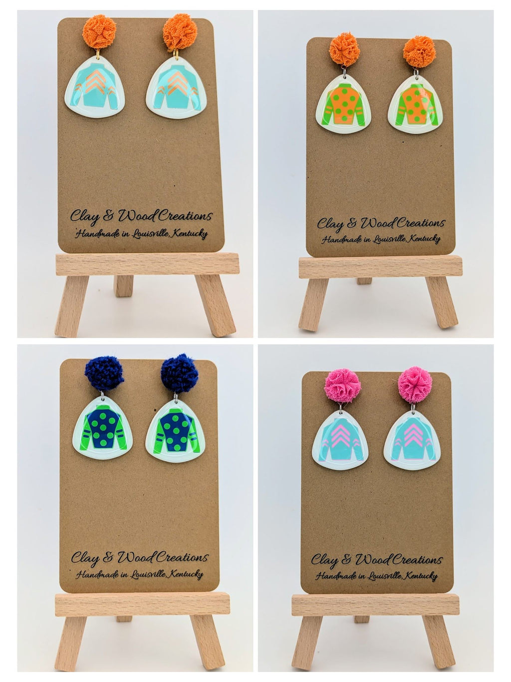 Kentucky Derby-Inspired Silks Dangle Earrings – Handmade with Pom Top 🎠🌸