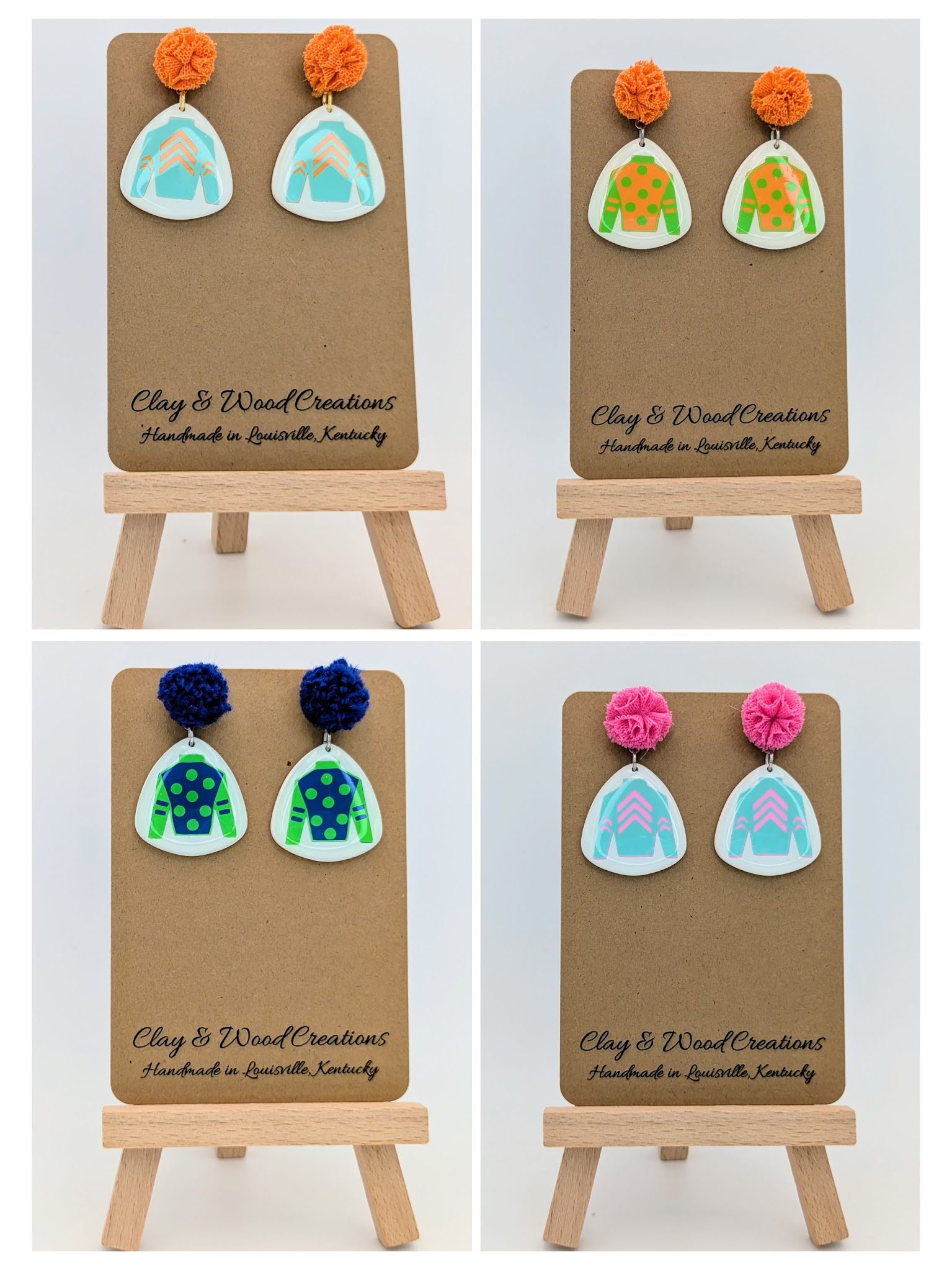 Kentucky Derby-Inspired Silks Dangle Earrings – Handmade with Pom Top 🎠🌸