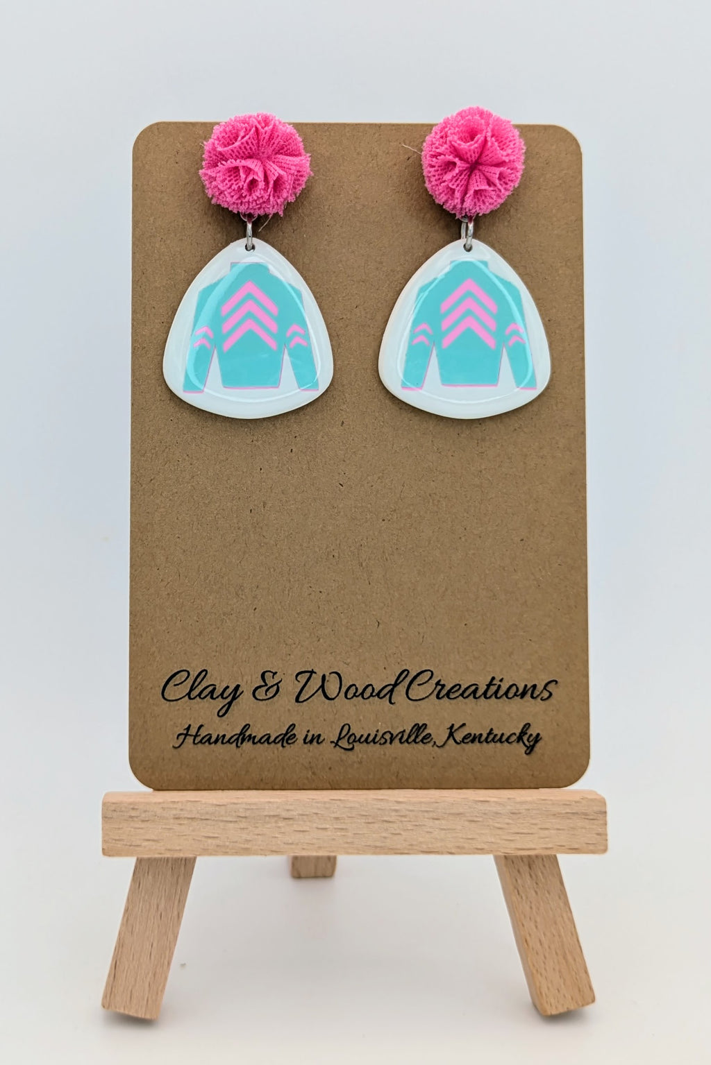Kentucky Derby-Inspired Silks Dangle Earrings – Handmade with Pom Top 🎠🌸