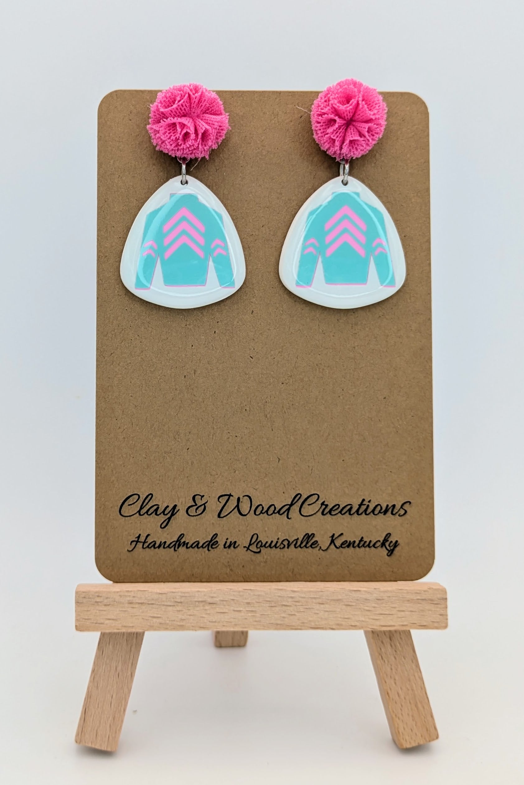Kentucky Derby-Inspired Silks Dangle Earrings – Handmade with Pom Top 🎠🌸