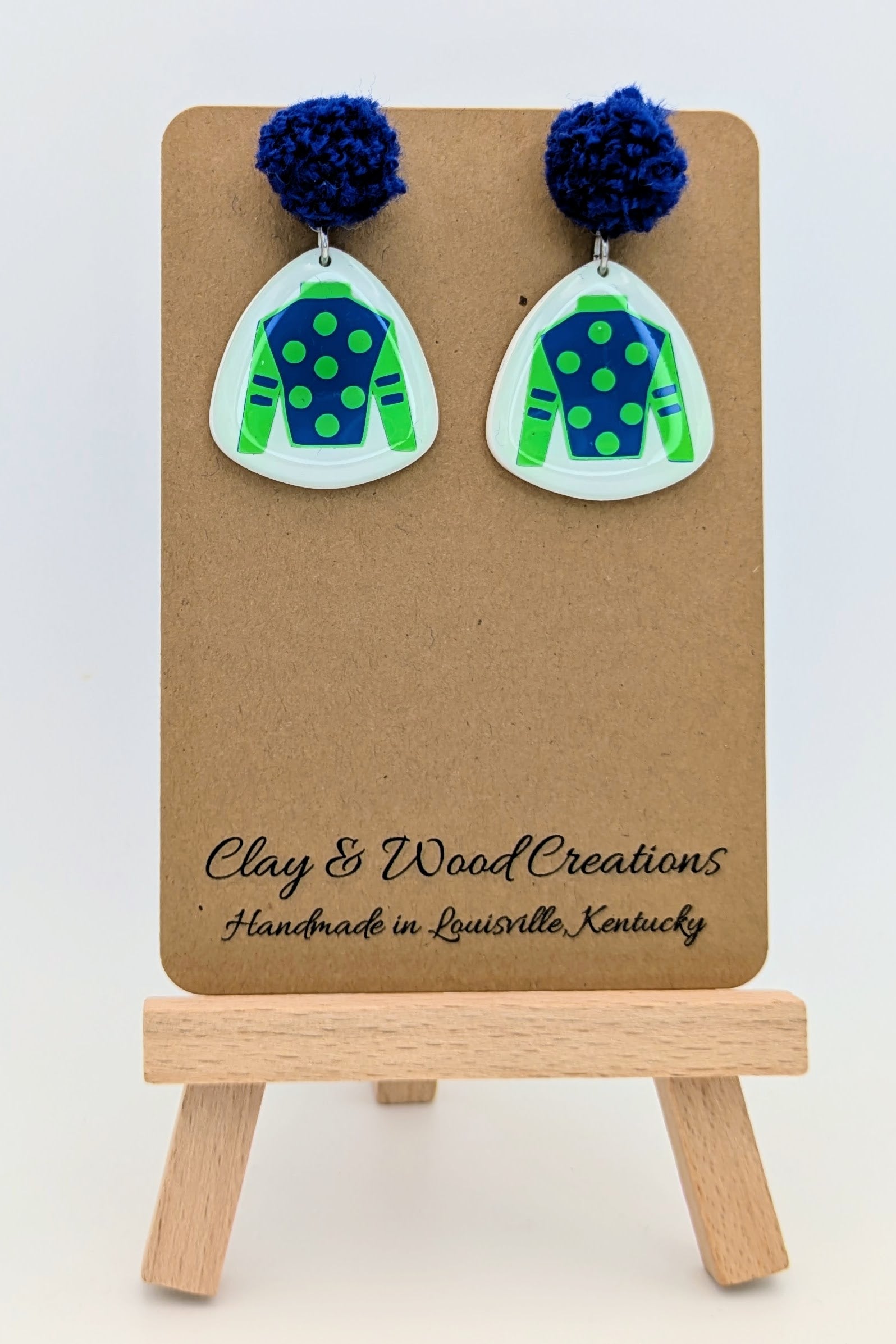 Kentucky Derby-Inspired Silks Dangle Earrings – Handmade with Pom Top 🎠🌸