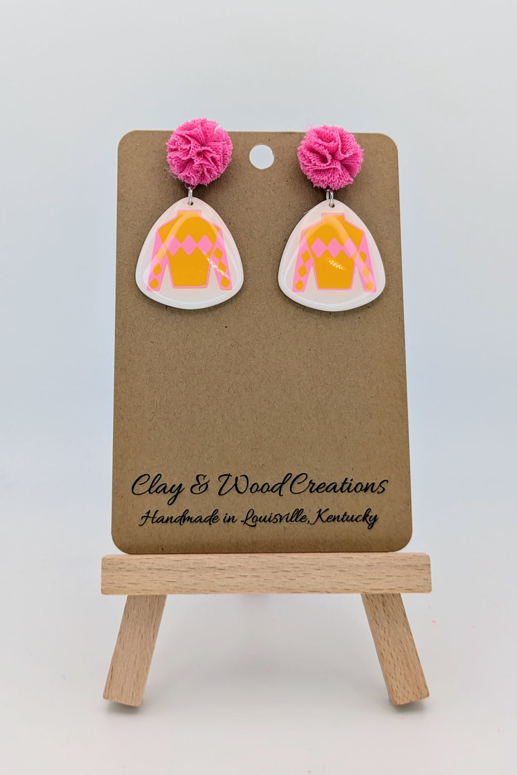 Kentucky Derby-Inspired Silks Dangle Earrings – Handmade with Pom Top 🎠🌸