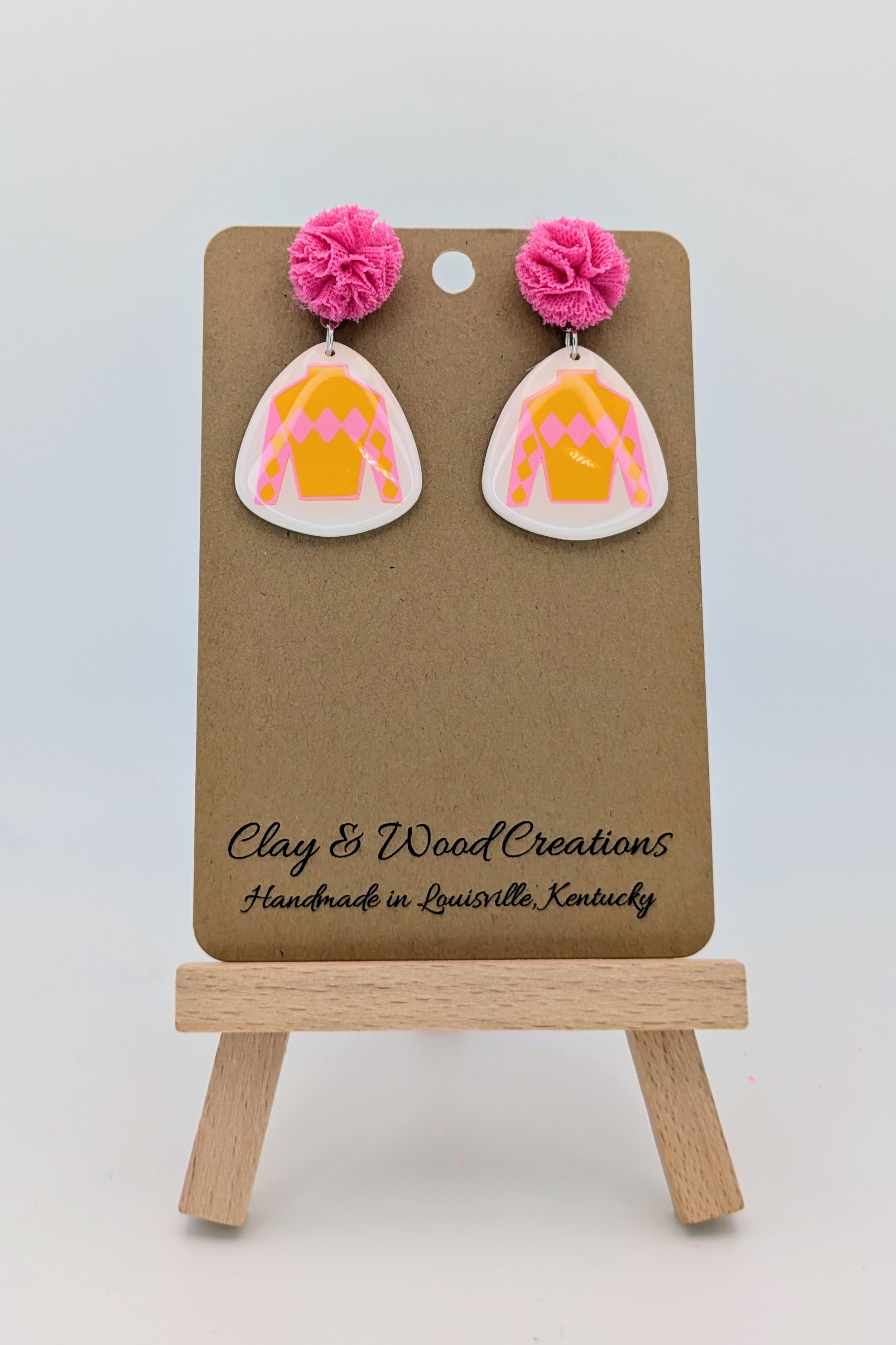 Kentucky Derby-Inspired Silks Dangle Earrings – Handmade with Pom Top 🎠🌸