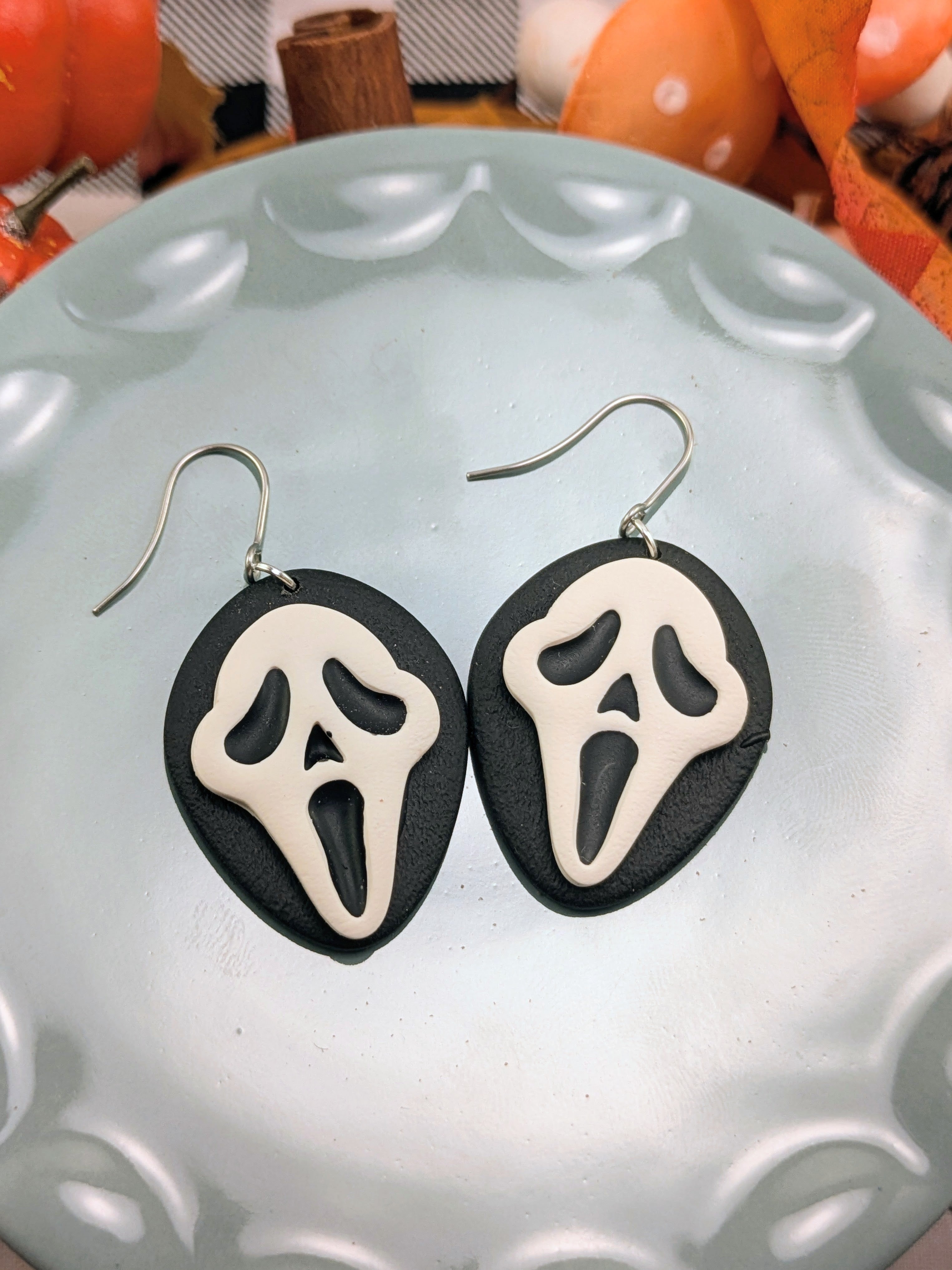 Scream Ghost Face Earrings Spooky Handmade Halloween Jewelry Horror Movie Fan Costume Party Unique Scary Gift Fall Earring Gift for her