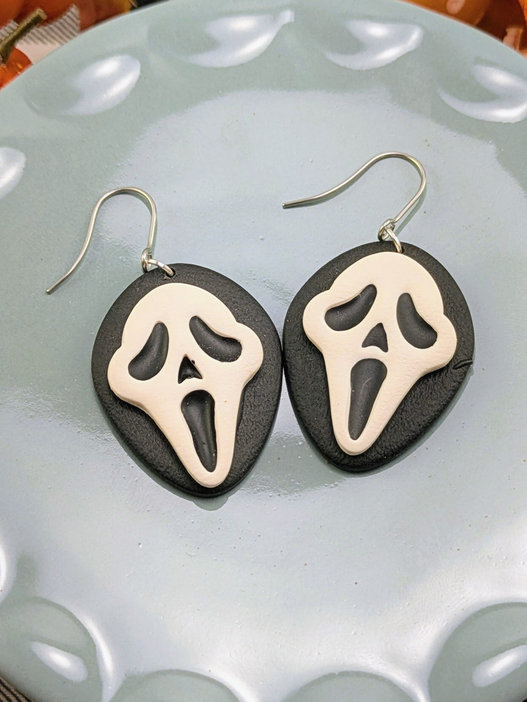 Scream Ghost Face Earrings Spooky Handmade Halloween Jewelry Horror Movie Fan Costume Party Unique Scary Gift Fall Earring Gift for her