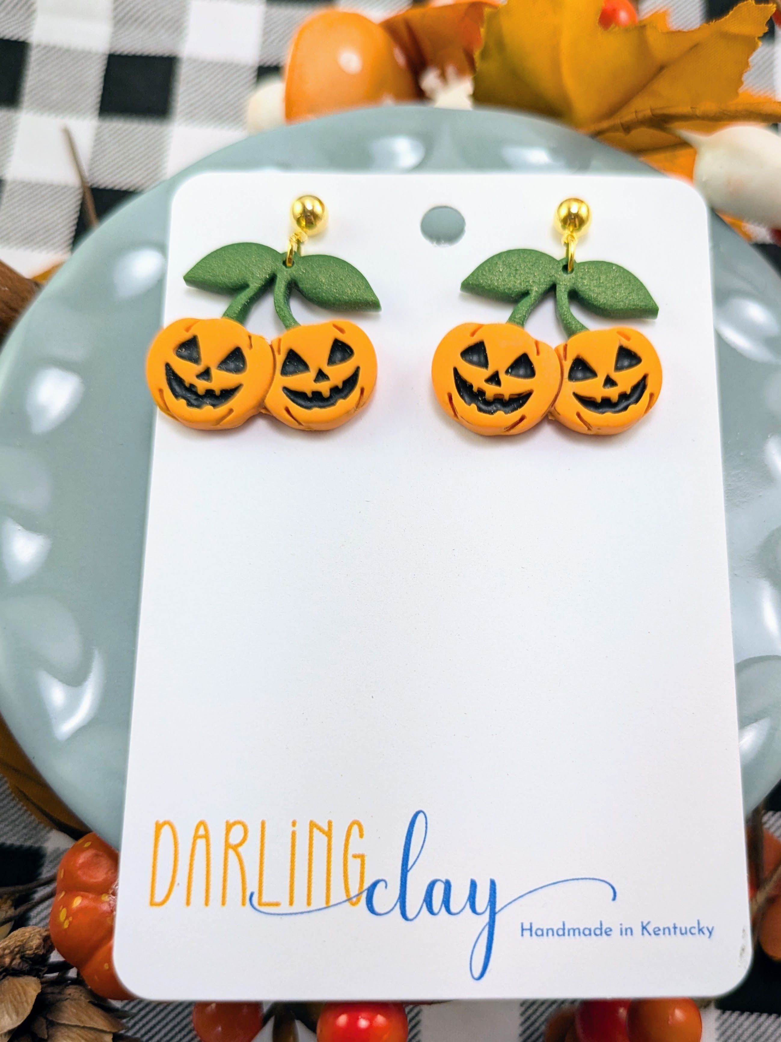 Pumpkin Cherries - Jack O Lantern Pumpkin Earrings or Clay Cutter STL Spooky Cute Halloween Jewelry or DIY Maker Tool Gift for Teachers Teens Moms Fall Party