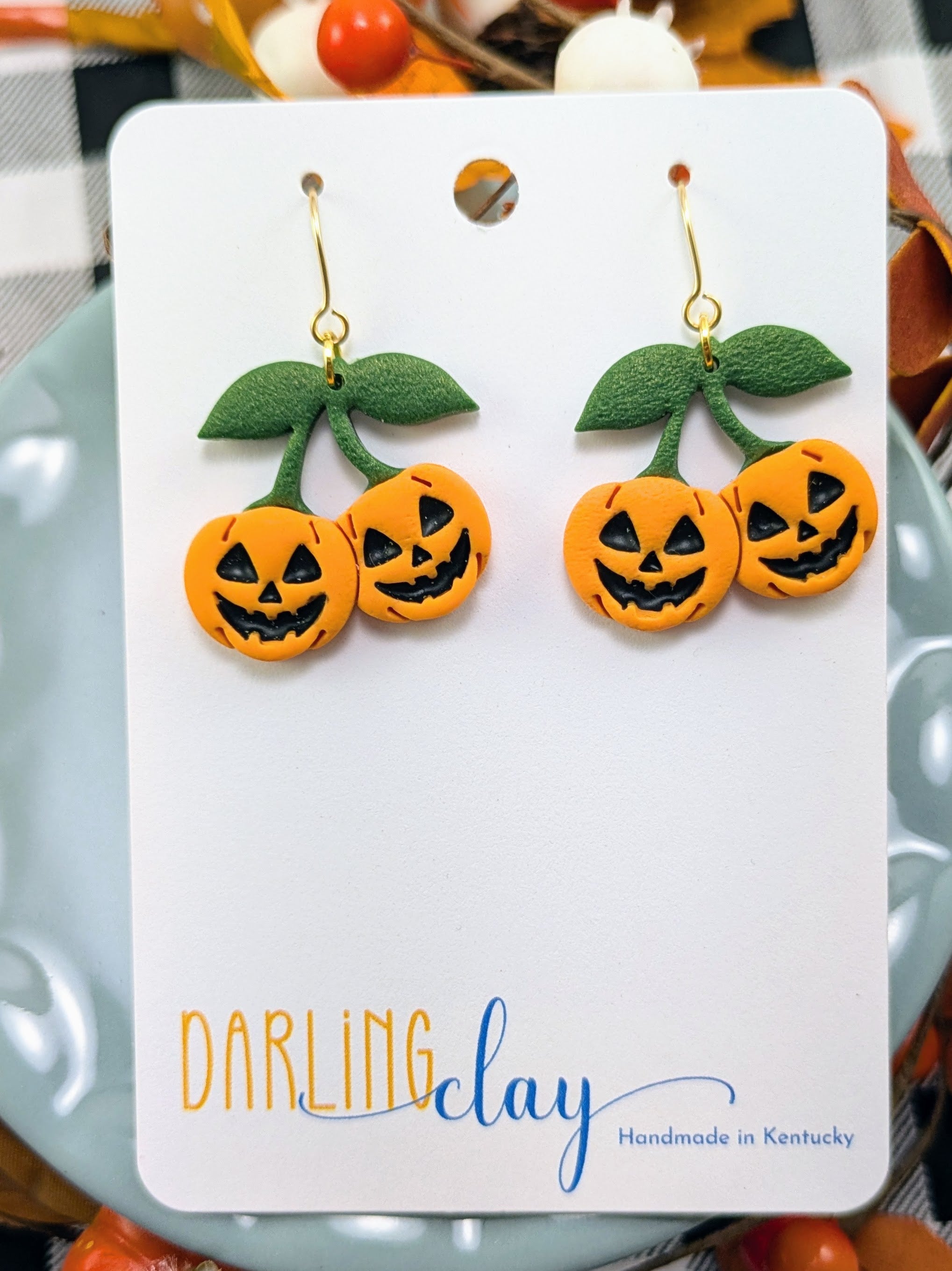 Pumpkin Cherries - Jack O Lantern Pumpkin Earrings or Clay Cutter STL Spooky Cute Halloween Jewelry or DIY Maker Tool Gift for Teachers Teens Moms Fall Party
