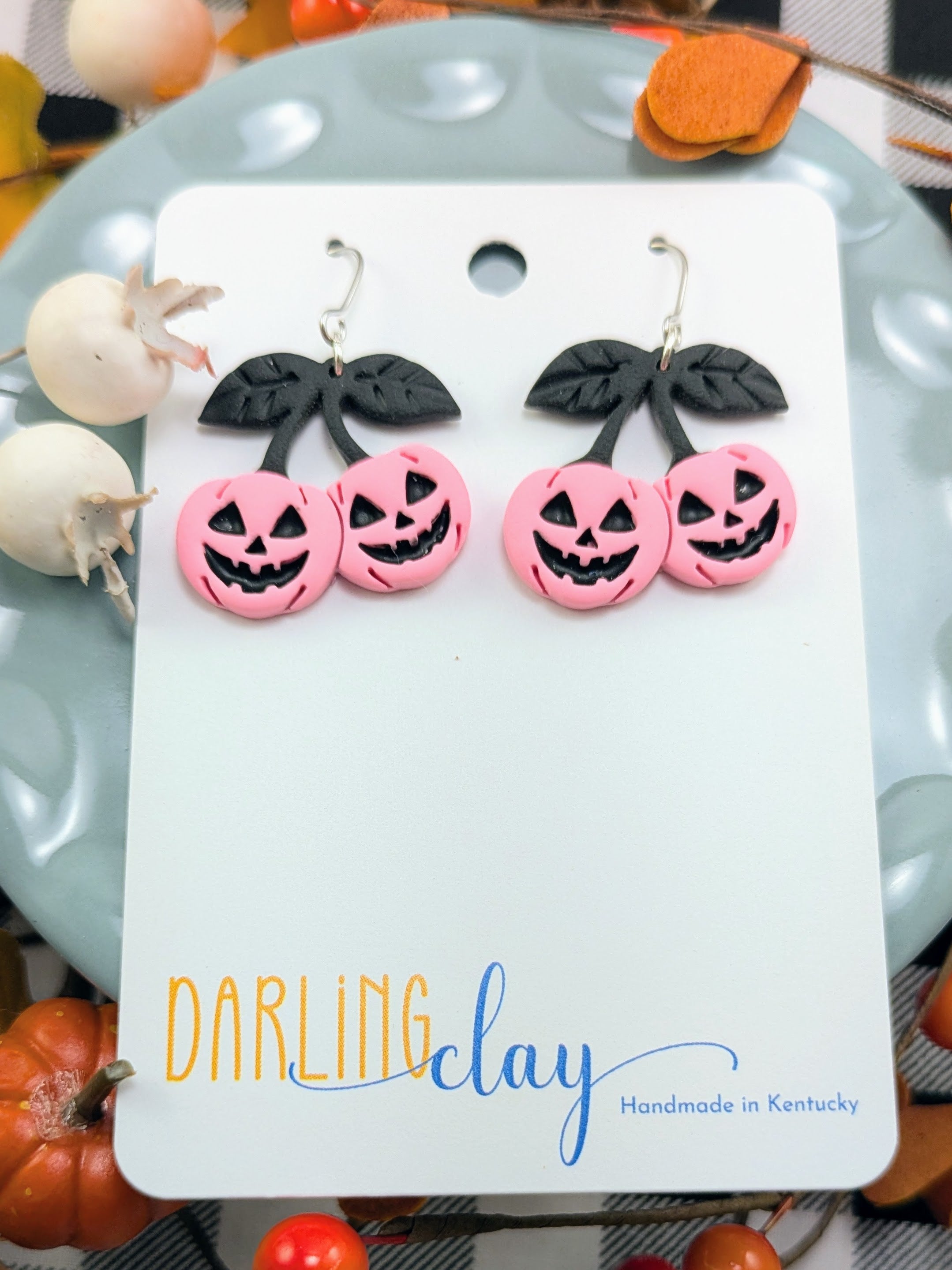 Pumpkin Cherries - Jack O Lantern Pumpkin Earrings or Clay Cutter STL Spooky Cute Halloween Jewelry or DIY Maker Tool Gift for Teachers Teens Moms Fall Party