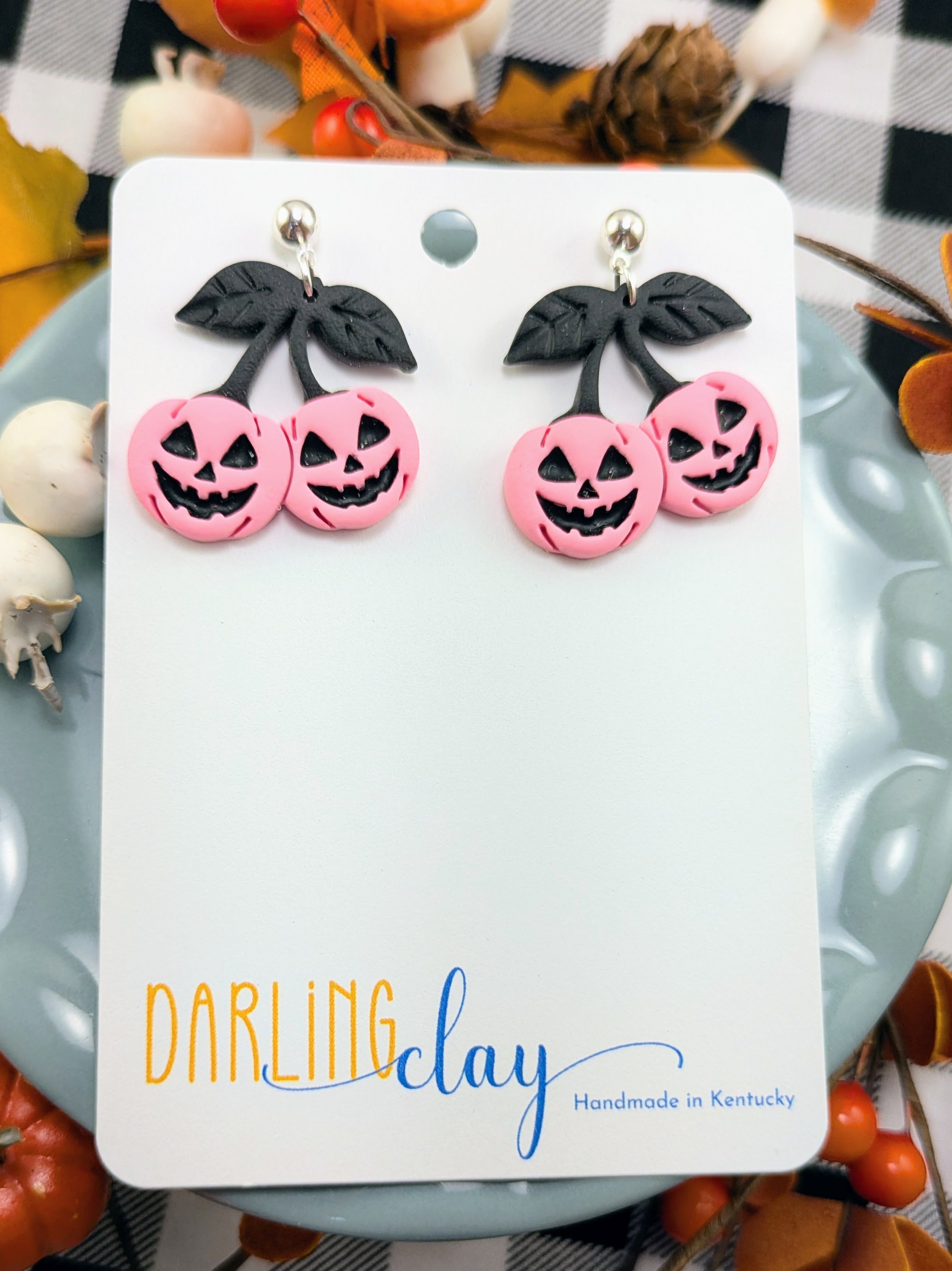 Pumpkin Cherries - Jack O Lantern Pumpkin Earrings or Clay Cutter STL Spooky Cute Halloween Jewelry or DIY Maker Tool Gift for Teachers Teens Moms Fall Party