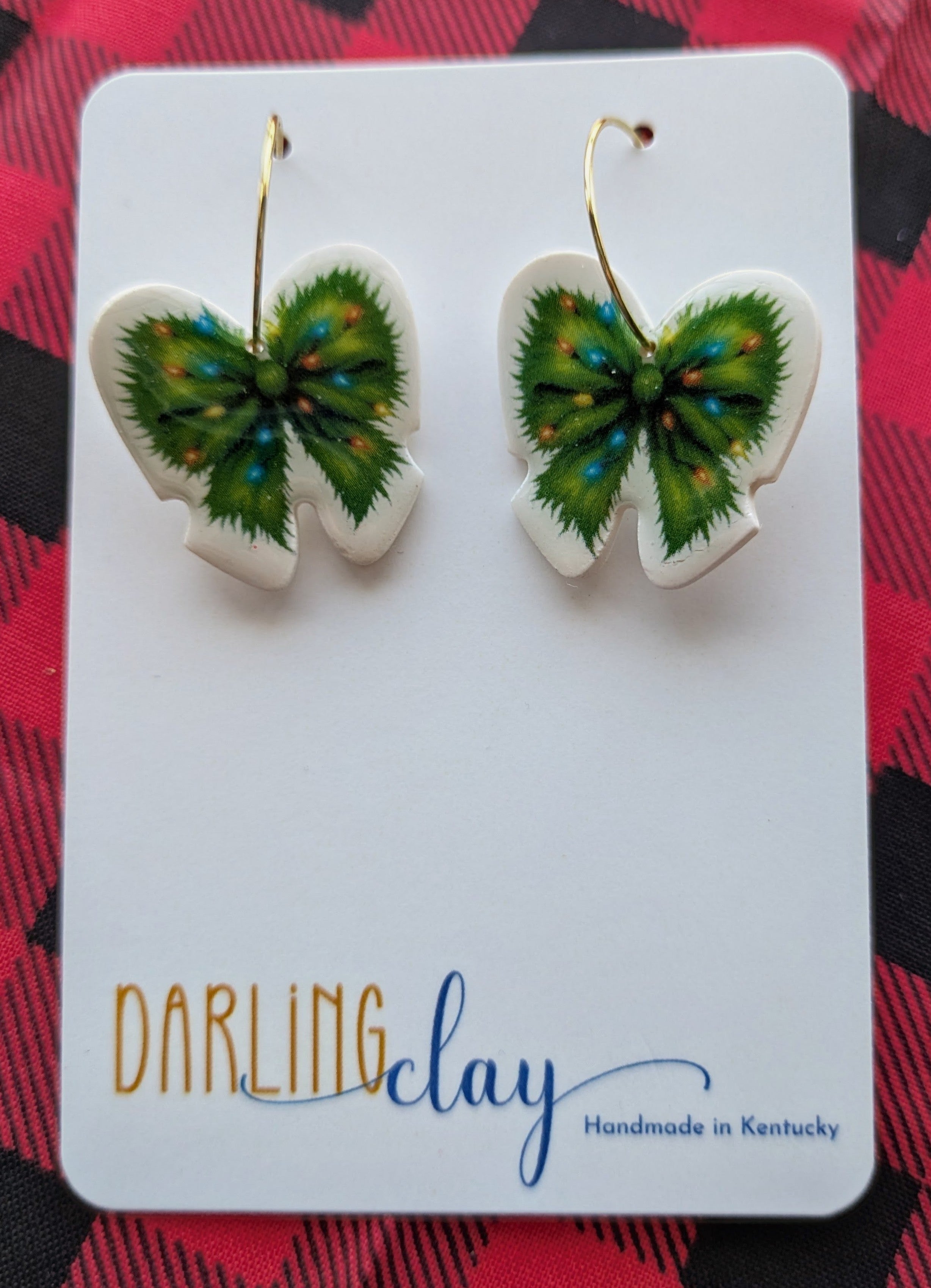 Grinch Themed Holiday Lights Bow Earrings
