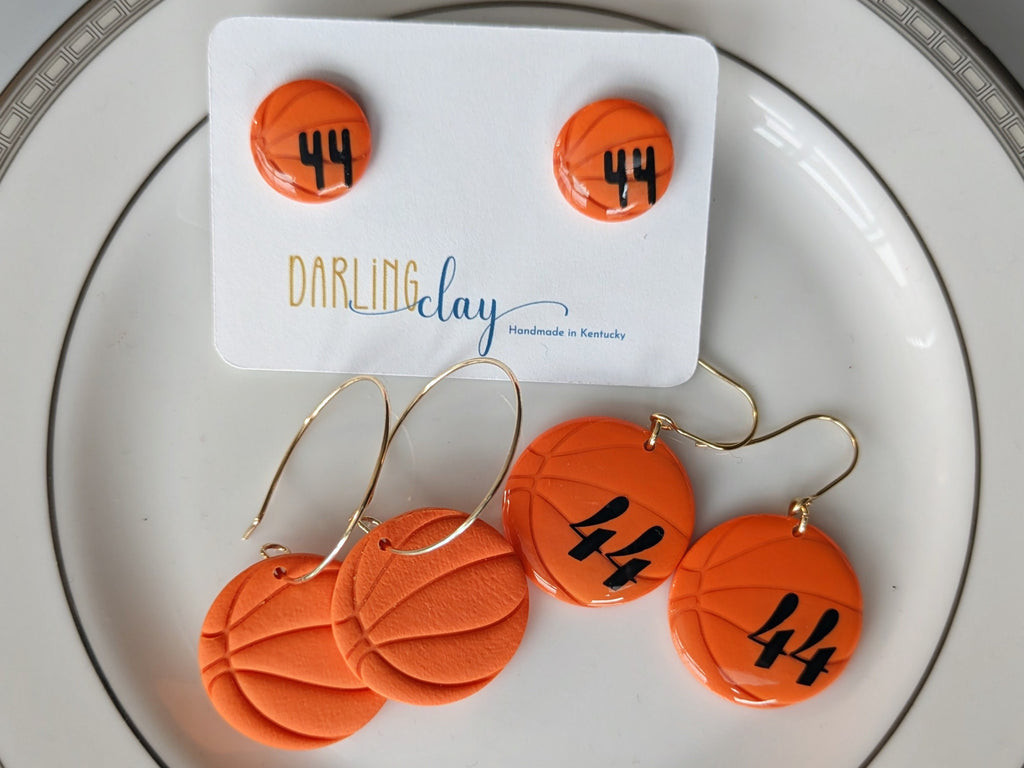 Basketball & Volleyball Polymer Clay Earrings | Plain or Custom Player Number | Studs or Dangles