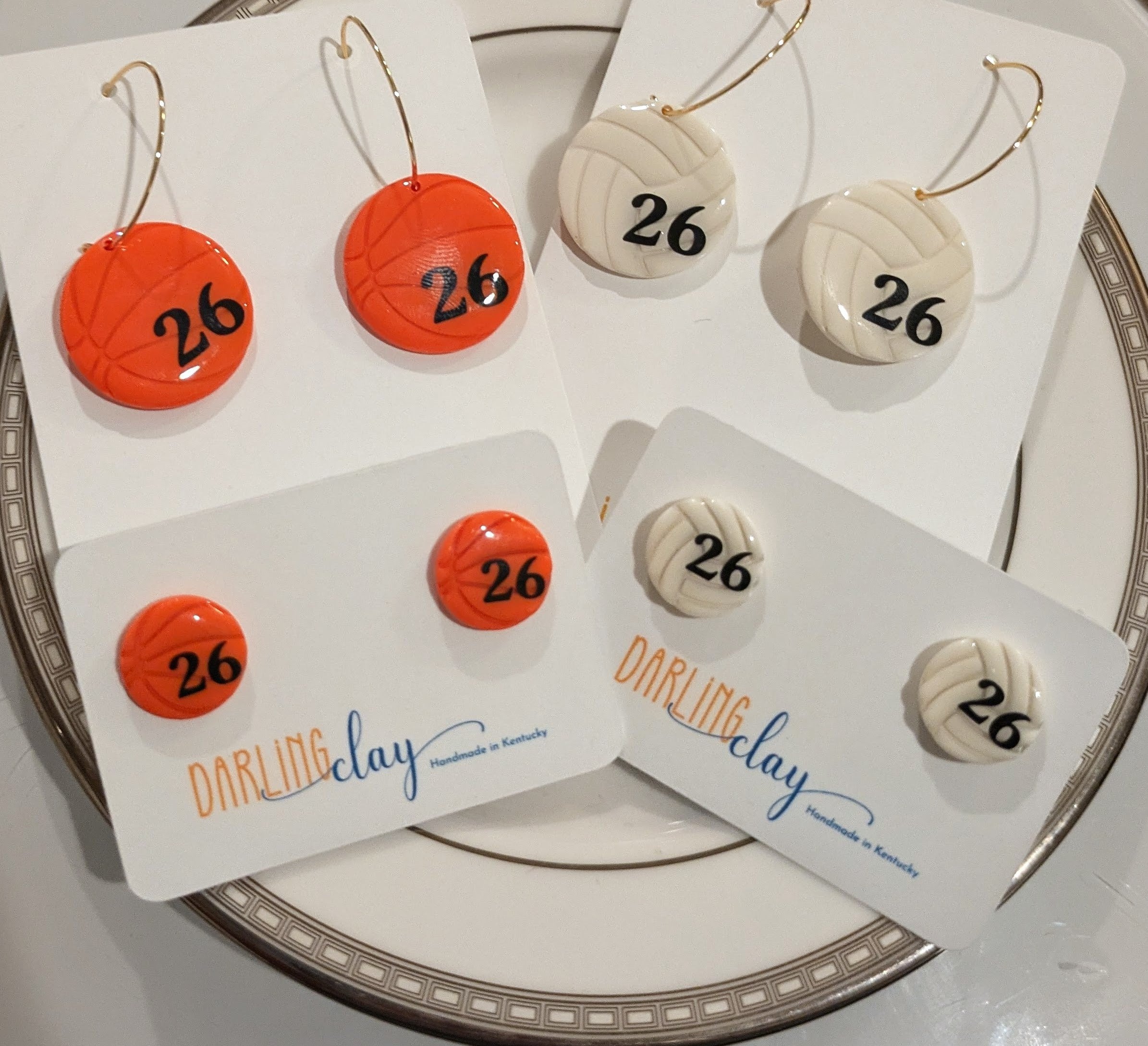 Basketball & Volleyball Polymer Clay Earrings | Plain or Custom Player Number | Studs or Dangles