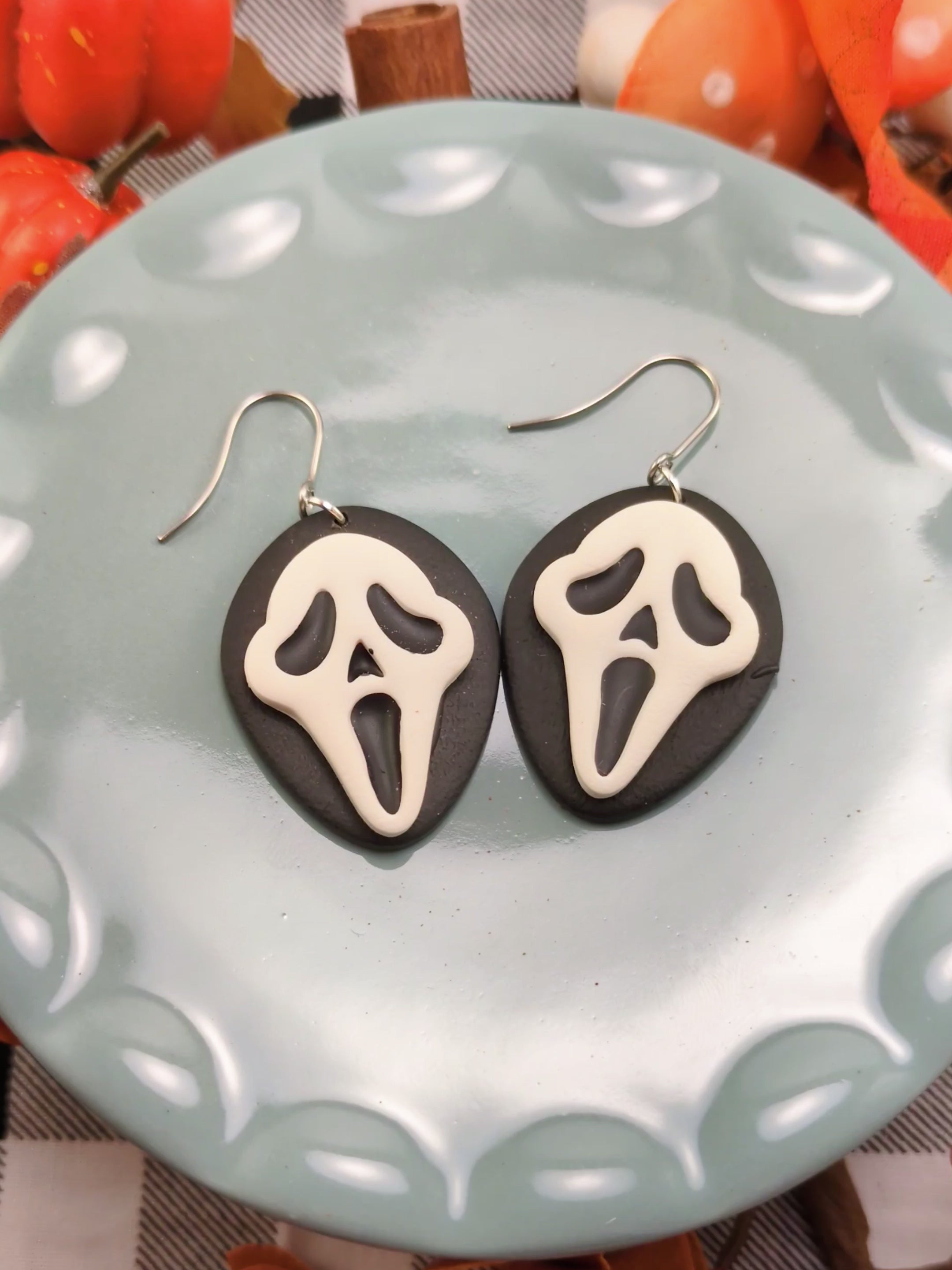 Scream Ghost Face Earrings Spooky Handmade Halloween Jewelry Horror Movie Fan Costume Party Unique Scary Gift Fall Earring Gift for her